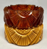 BB261 pr wide heavy carved tortoise & corn bakelite bangles